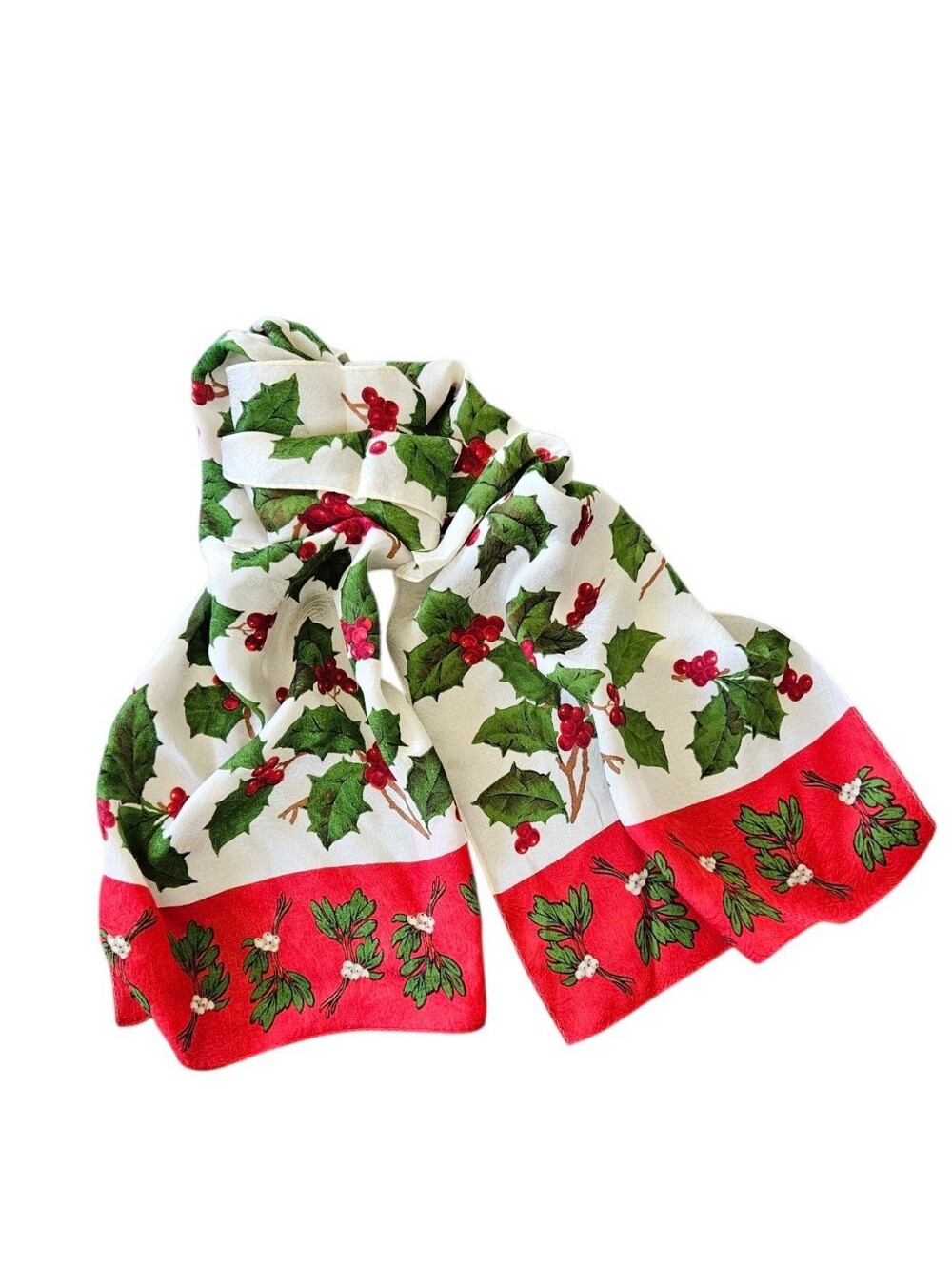 Vintage Echo holiday silk scarf Christmas Holly Leaves Red Berries